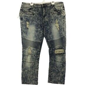 Embellish Jeans Alfredo Biker in Acid Wash Mens Size 44 Mottled Pleated Grunge